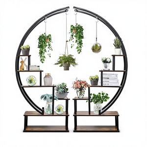 Soporte Circular de Hierro para Plantas de Colección de Calidad, Estantes de Madera Rústicos, Acabado con Recubrimiento en Polvo, Diseño Ligero - Estilo Clásico para - Product Image 1