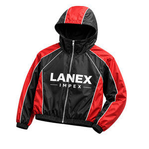 Custom Men Hooded Waterproof <b>Windbreaker</b> Jacket, <b>Black</b> Red Color Block Sports Coat, Lightweight Zip Up Outdoor Training Wear - Product Image 2