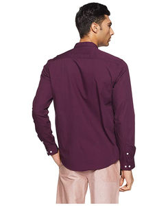 Camisas Casuales para Hombre, Color Granate, Manga Larga, Cierre de Botones, con Etiqueta Personalizada - Product Image 2