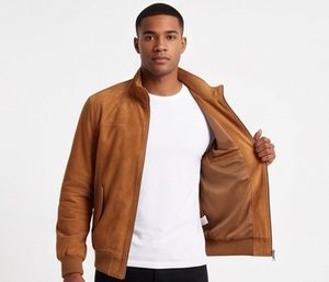 Wholesale Men's Genuine Calf Skin Leather Eco-Friendly Windproof Winter <b>Vintage</b> Tan <b>Bomber</b> <b>Jacket</b> Custom Casual Slim Fit Stand - Product Image 3