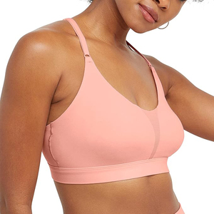 Soutien-gorge de yoga à faible impact rose corail à bretelles fines réglables, soutien léger et doux, bralette de sport pour femme, haut d'entraînement - Product Image 2