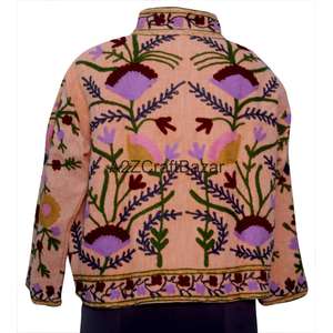 Chaqueta de Mujer Hecha a Mano, 100% Algodón, Tejido de Punto, Estampado Floral, Cuello en V, Bordado a Máquina, Transpirable, Ecológica - Product Image 1