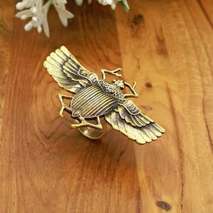 Handmade Brass Scarab Beetle <b>Ring</b> Wholesale, Winged Insect Statement <b>Ring</b>, Antique Brass <b>Adjustable</b> <b>Ring</b>, Egyptian Style Jewelry - Product Image 2