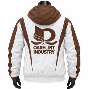 Veste coupe-vent à capuche pour homme OARHLINT INDUSTRY, couleur blanc et marron, fermeture éclair sur le devant, coupe-vent décontracté pour l'hiver - Product Image 2