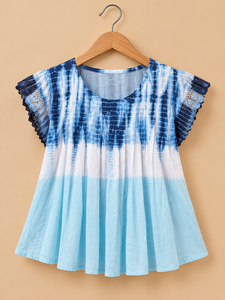 Women's Tie Dye Chiffon Blouse With <b>Lace</b> Cap Sleeves O-Neck Bohemian Loose Fit Spring Summer <b>Top</b> - Product Image 2