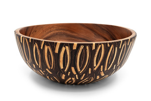 Tazón para Servir Hecho a Mano con Madera de Acacia Ecológica e Incrustaciones de Cáscara de Coco, 30cm X 25cm, Apto para Alimentos, Uso Doméstico, Hecho en Indonesia - Product Image 2