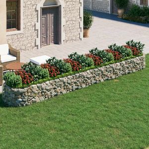 Macetas y jardineras grandes y duraderas de hierro galvanizado plateado tipo gabion. - Product Image 1