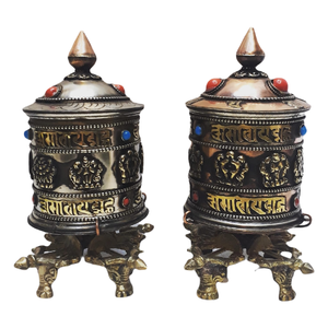 New Arrival Medium Size Metal <b>Table</b> Prayer <b>Wheels</b> with Carved Engraving Design Buddhism Theme <b>for</b> Chinese New Year - Product Image 2