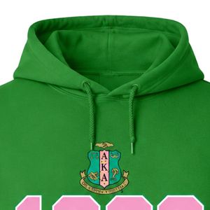 Sudadera con Capucha AKA Forest Green 1908 Crest, Gráfico de Escudo Rosa y Verde, Sudadera de Forro Polar Unisex, Ropa de Hermandad Griega, OEM ODM - Product Image 6