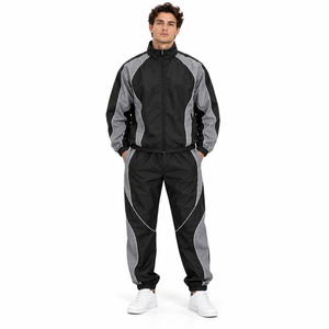 Custom <b>Men</b> Tracksuit Windbreaker Nylon <b>Jacket</b> Warm Up Pants Set <b>Reflective</b> Piping Custom <b>Mens</b> Streetwear Athletic Tracksuit - Product Image 1