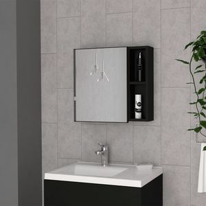 Armadietto Portamedicinali a Singola Anta con 18H Due Ripiani Esterni e Tre Ripiani Interni in Nero Categoria Prodotti Specchi da Bagno - Product Image 1