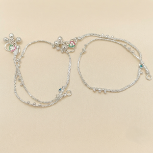 Chaîne de cheville DIVYORO en argent sterling avec double chaîne et breloque cœur - Product Image 4