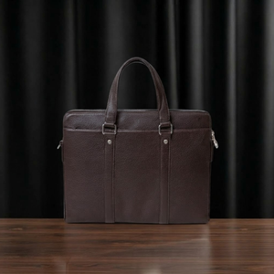 Sac à main pour ordinateur portable en cuir véritable marron - Léger, grande capacité, portable, pour les voyages d'affaires - Product Image 4