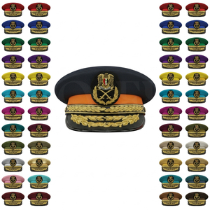 Whole Sale Cheap Price Customized Peak <b>Cap</b> Solid <b>Plain</b> Gold Embroidery Red Band Uniform Hat Custom Size Ceremonial Dress - Product Image 1