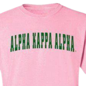   Camiseta Letterman Rosa Claro y Verde con Estampado de Letras Universitarias, Cuello Redondo, Algodón, Informal, para Hermandad, Manga Corta - Product Image 4