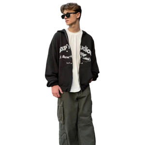 Sweat-shirt léger à capuche zippé en coton French Terry, sweats décontractés surdimensionnés à fermeture éclair, sweat-shirt personnalisé avec impression et jogging - Product Image 2