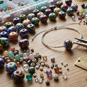 Perles en verre artisanal indien de 20 mm, motif floral |   Perles fantaisie multicolores pour la fabrication de bijoux et les fournitures d'artisanat - Product Image 6