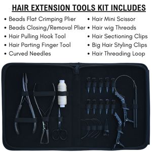 Kit d'outils pour extensions capillaires professionnel avec outil de pose de perles, outil de dépose de crimpes, crochet à boucle, aiguilles courbées, fil pour perruques et pinces de coiffure - Product Image 2
