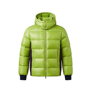 Hooded Quilted Jacket Green Full Sleeve Winter Windproof Polyester Wadding Regular Length Zipper Closure Contrast Color - Product Image 1