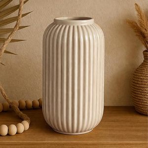 Vase à fleurs en céramique finition nacrée, vase à bourgeons côtelé pour table, pour fleurs fraîches ou séchées, décoration intérieure - Product Image 2