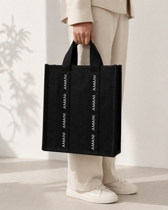 AMANI Laminated Black Canvas <b>Drawstring</b> Tote <b>Bag</b> <b>Waterproof</b> Promotional Shopping <b>Bag</b> Custom Logo Reusable Heavy Duty Gusset Bulk - Product Image 4