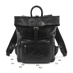 Rugged Leather <b>Roll</b> Top <b>Backpack</b> Crazy Horse Cowhide Travel Bag Mens Retro Laptop Rucksack Outdoor Gear LTBP-0021 - Product Image 1