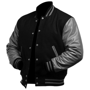 Veste de style universitaire pour lycée et université, style bomber uni avec tissu en laine légère, col à capuche, manches en cuir - Product Image 5