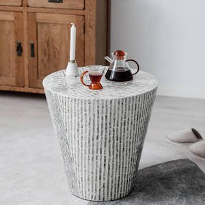 Tabourets à motif rayé avec incrustations de coquillages, mosaïque de nacre naturelle, table de chevet pour la décoration intérieure - Product Image 3