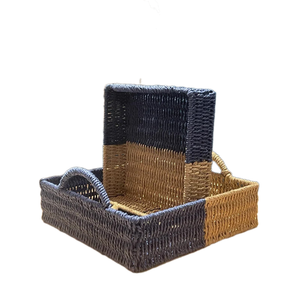 Panier de rangement emboîtable bicolore en corde de papier, sélectionné avec soin, avec poignées, pour la maison, l'hôtel, la station balnéaire, les étagères, les placards et la décoration de bureau - Product Image 3