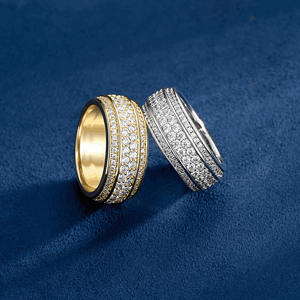 Anillo de Eternidad de Lujo en Oro Amarillo con Moissanita, Engaste Pavé, Corte Brillante Redondo, Joyería de Boda Unisex - Product Image 4