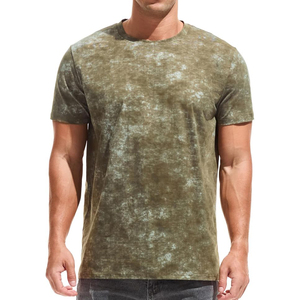 Olive Khaki Green <b>Cloud</b> Acid Washed Distressed Short Sleeve Casual Crew <b>Neck</b> Men T Shirt Top - Product Image 1
