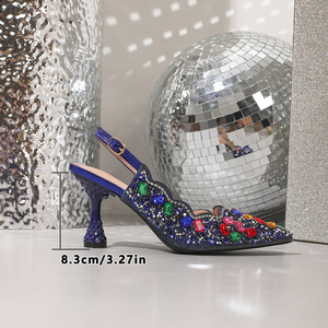 Élégantes sandales à talons aiguilles multicolores scintillantes à bout pointu avec bride arrière et cristaux pour femme, idéales pour les invitées de mariage en été - Product Image 6
