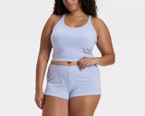 Ensemble pyjama personnalisé OEM avec logo pour femme : débardeur et short en jersey, vêtements de sport respirants et très extensibles, lingerie féminine - Product Image 3