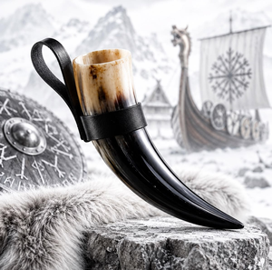 Cuerno Vikingo para Beber, Tallado Únicamente a Mano, Ecológico, con Soporte de Cuero, Tazas de Cuerno de Vaca, Decoración para Bodas y Restaurantes, Angel Young - Product Image 1