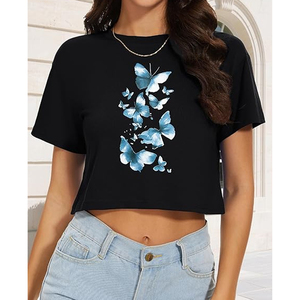 Camiseta Corta Informal para Mujer, de Algodón, Holgada, con Hombros Caídos, Lisa, con Logotipo Personalizado, Estilo Urbano - Product Image 5