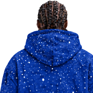 Sudadera con Capucha Extra Grande para Hombre, Estampado Galáctico Azul Cobalto, Felpa Gruesa, Estilo Urbano, con Cordón Ajustable - Product Image 4