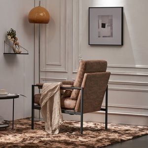 Chaise de loisirs d'intérieur en tissu à technologie marron clair avec cadre en fer simple pour le salon - Product Image 5