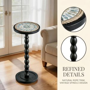 Round Side <b>Table</b>, Small Drink <b>Table</b> for Small Spaces, Rustic Accent Nightstand with Solid Wood <b>Leg</b> for Living Room, Bedroom, - Product Image 3