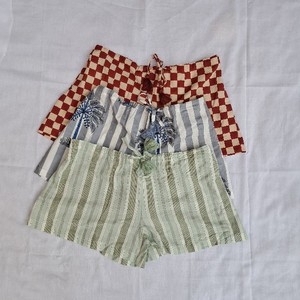 Women's Frill Pajama Set Sage Green Multi Stripe Woven Cotton Green Tassel Drawstring Waist Frill Hem Casual Summer Shorts - Product Image 2