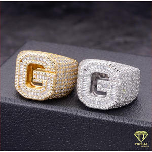 Bague tendance lettre G en argent sterling 925 avec diamant Moissanite, bijoux pour homme en stock - Product Image 5