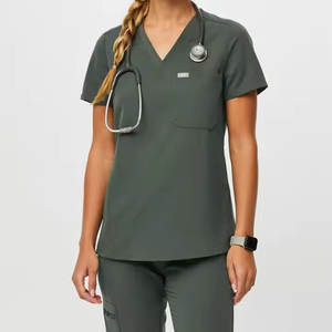 Ensemble de blouses médicales pour hommes à col en V, manches courtes, uniforme d'hôpital, tissu tricoté en spandex/coton, respirant, 6XL, service OEM privé - Product Image 4