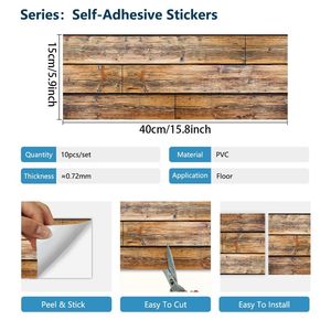 10 pz Stick di buccia autoadesiva con venature di legno impermeabile resistente all'usura adesivi rimovibili da pavimento per soggiorno - Product Image 5