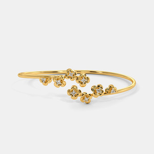 Gold Diamond Floral Cluster Open <b>Bangle</b> <b>Bracelet</b> - Product Image 1