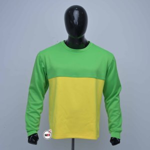 เสื้อสเวตเชิ้ตคอกลมผู้ชาย สีเขียวเหลือง ตัดต่อสี ทรงปกติ สวมใส่สบาย แขนยาว ผ้าถัก สตรีทแวร์ คุณภาพดี - Product Image 1