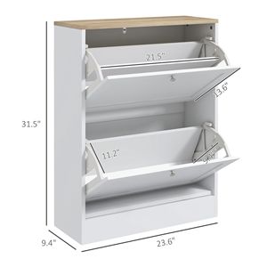 Mobiletto Moderno e Sottile per Scarpe in Stile Rustico con 2 Cassetti Ribaltabili e Ripiani Regolabili per 12 Paia, Bianco, Stile Legno Pannellato - Product Image 3