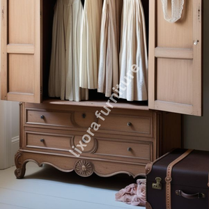 Luxury Handcrafted Solid Wood 2 Door <b>Wardrobe</b> Ornate French Provincial Carving Natural Finish - Product Image 4