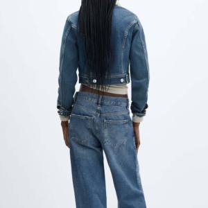 Unisex Cropped Motorcycle <b>Denim</b> <b>Jacket</b> Knitted Breathable Cotton Lining Customized Color Long Sleeve 2 Front Pockets Winter - Product Image 6