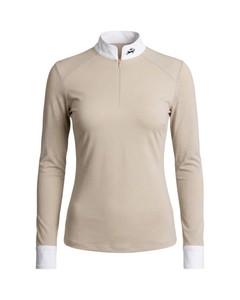 Chemise de base équestre pour femme à manches longues en mesh avec quart de zip – Fournisseur OEM - Product Image 1