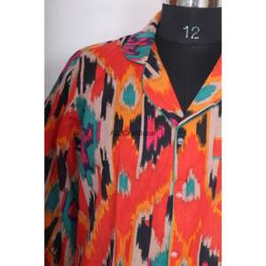 เดรสเชิ้ตผ้าฝ้ายแท้ 100% คอวี แขน 3/4 ติดกระดุมด้านหน้า สไตล์เซ็กซี่เข้ารูปทรงบอดี้คอน เหมาะสำหรับงานกลางคืนหรืองานทางการ ลายพิมพ์บล็อกด้านหน้า - Product Image 2