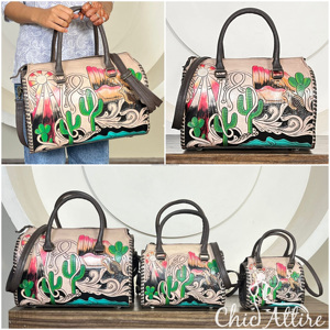 กระเป๋าเดินทางหนังแท้ลายกระบองเพชร งานแฮนด์เมด ขนาดใหญ่ ดีไซน์เนอร์ ขายส่ง สไตล์ตะวันตก สำหรับทุกเพศ - Product Image 1